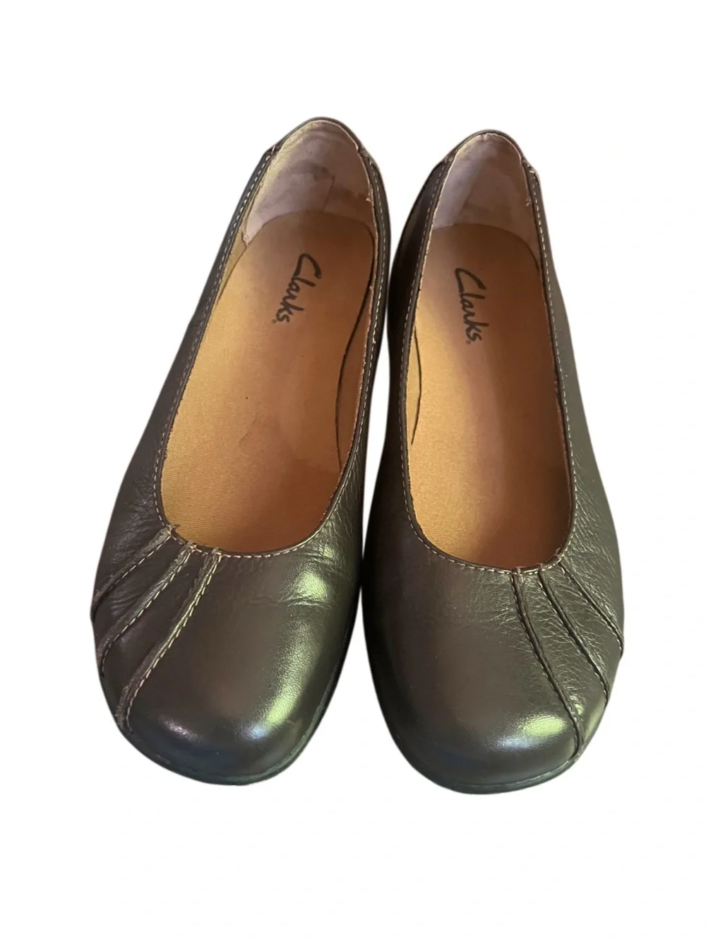Clarks Women's Dark Brown Leather Slip-On Ballet Flat Sz 7.5